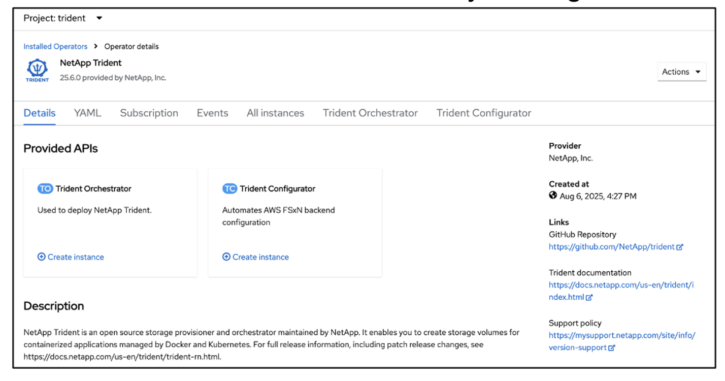 Create instance using the operator
